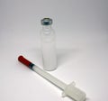 Insulin medicine bottle and syringe on white background. Type 1 diabetes. Close-up with space for inscription