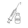 Insulin needle syringe vector black outline