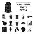 Insulin, sugar, level, analysis, diet and other attributes. Diabetes set collection icons in black style vector symbol