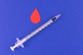 Insulin syringe and a drop of blood. Diabetes disease concept. Royalty Free Stock Photo