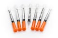 Insulin syringes on white background Royalty Free Stock Photo