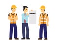 Insurance agen briefs work Insurance to construction workers. Concept of work safety and insurance