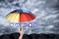 Insurance agent covering with umbrella during storm Royalty Free Stock Photo