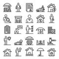 Insurance agent icons set, outline style