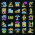 Insurance agent icons set vector neon Royalty Free Stock Photo