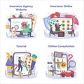 Insurance agent online service or platform set. Idea of security Royalty Free Stock Photo