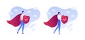 Insurance business. Super protection policy concept. Vector flat person illustration. Male and female superhero in red hero coat