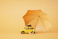 Insurance when buying a car. A car under an umbrella on a pastel background. 3D render Royalty Free Stock Photo