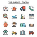 Insurance color line icon set