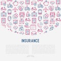 Insurance concept with thin line icons Royalty Free Stock Photo