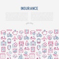 Insurance concept with thin line icons Royalty Free Stock Photo