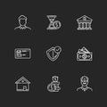 Insurance coverage chalk white icons set on black background Royalty Free Stock Photo