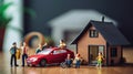Insurance house, car and family health live concept. The insurance agent presents the toys that symbolize the coverage. Insurance Royalty Free Stock Photo