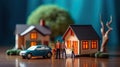 Insurance house, car and family health live concept. The insurance agent presents the toys that symbolize the coverage. Insurance Royalty Free Stock Photo