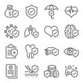 Insurance icon illustration vector set. Contains such icons as an Insurance policy, Dental, Health, Protection, eye, tooth, car, b