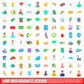 100 insurance icons set, cartoon style Royalty Free Stock Photo