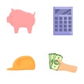 Insurance icons set cartoon vector. Money in hand piggy bank and calculator Royalty Free Stock Photo