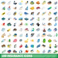 100 insurance icons set, isometric 3d style Royalty Free Stock Photo