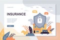 Insurance landing page template. House and transport are well protected, concept background