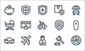 insurance line icons. linear set. quality vector line set such as graphic, injury, car crash, justice, plane, baby stroller,