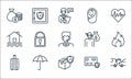 insurance line icons. linear set. quality vector line set such as accident, delivery box, travel baggage, finance, protection,