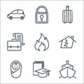 Insurance line icons. linear set. quality vector line set such as shipping, education, infant, earthquake, danger, insurance