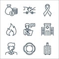 insurance line icons. linear set. quality vector line set such as travel baggage, lifebuoy, customer service, hospital facility,