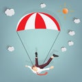 Insurance parachute landing with businessman Success Business concept cartoon illustration