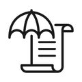 Insurance policies icon. Covering insurance policy with umbrella. Linear vector illustration