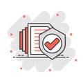 Insurance policy icon in comic style. Report vector cartoon illustration on white isolated background. Document business concept Royalty Free Stock Photo