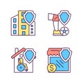 Insurance policy types RGB color icons set