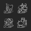 Insurance and protection chalk white icons set on black background Royalty Free Stock Photo