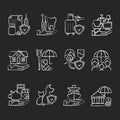 Insurance and protection chalk white icons set on black background Royalty Free Stock Photo