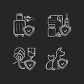 Insurance and protection chalk white icons set on black background Royalty Free Stock Photo