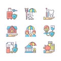 Insurance and protection RGB color icons set Royalty Free Stock Photo