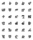 Insurance related vector icons set