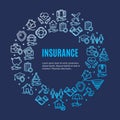 Insurance Round Design Template Line Icon Concept. Vector Royalty Free Stock Photo