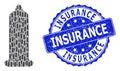 Grunge Insurance Round Stamp and Recursive Condom Icon Mosaic