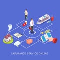 Insurance service online, vector flat isometric illustration Royalty Free Stock Photo