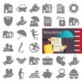 Insurance service simple icons set decorated thematic color flat illustration