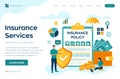 Insurance Services Concept. Car, travel, family and life, real estate, health insurance. Colourful flat style vector illustration Royalty Free Stock Photo