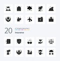 20 Insurance Solid Glyph icon Pack like time glass justice damage balance insurance Royalty Free Stock Photo