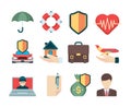 Insurance symbols. Various cases for travelers insurance type for business life and health special agents vector icons