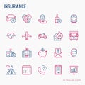 Insurance thin line icons set Royalty Free Stock Photo
