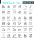 Insurance thin line web icons set. Car, house, health, life insurance outline stroke icons design.