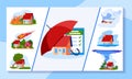 Insurance vector illustration, cartoon flat umbrella protecting real estate household building against natural disaster