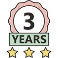 Insurance warranty 3 years icon flat vector seal