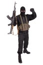 Insurgent in black uniform and mask with kalashnikov Royalty Free Stock Photo