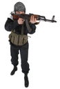 Insurgent dressed in black uniform and black and white shemagh with AK 47 rifle Royalty Free Stock Photo