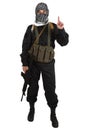 Insurgent dressed in black uniform and black and white shemagh with m4 assault rifle Royalty Free Stock Photo